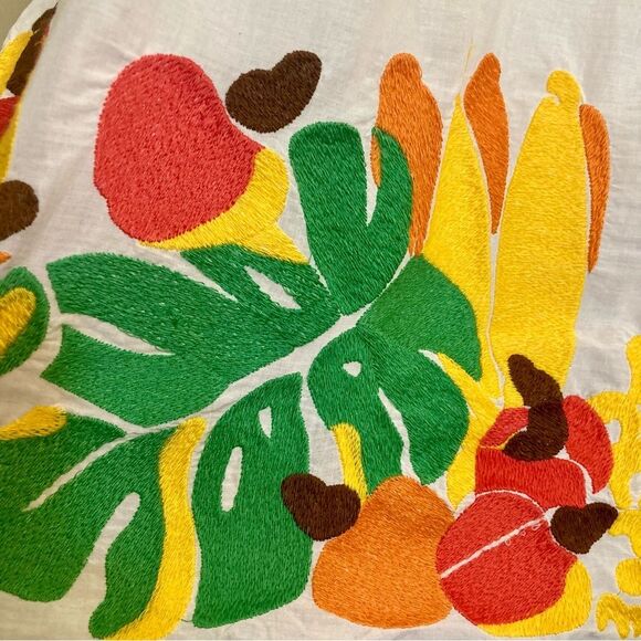 NEW FARM Rio Embroidered Fruits Side Bow Maxi Skirt Beaded Tassels White Size XL - Picture 11 of 16